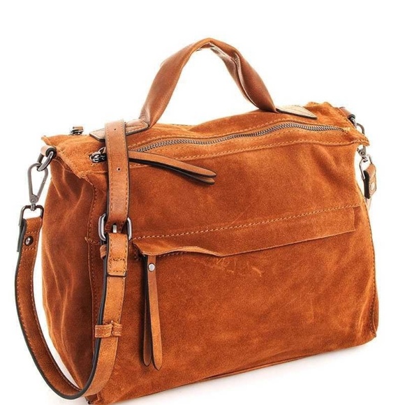 Genuine Leather Crossbody Satchel - Cognac - Picture 2 of 7